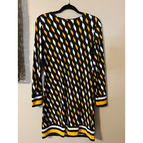 Michael Kors Dress S Small Black Yellow White Long Sleeve Stretch Washable NEW - Picture 8 of 9